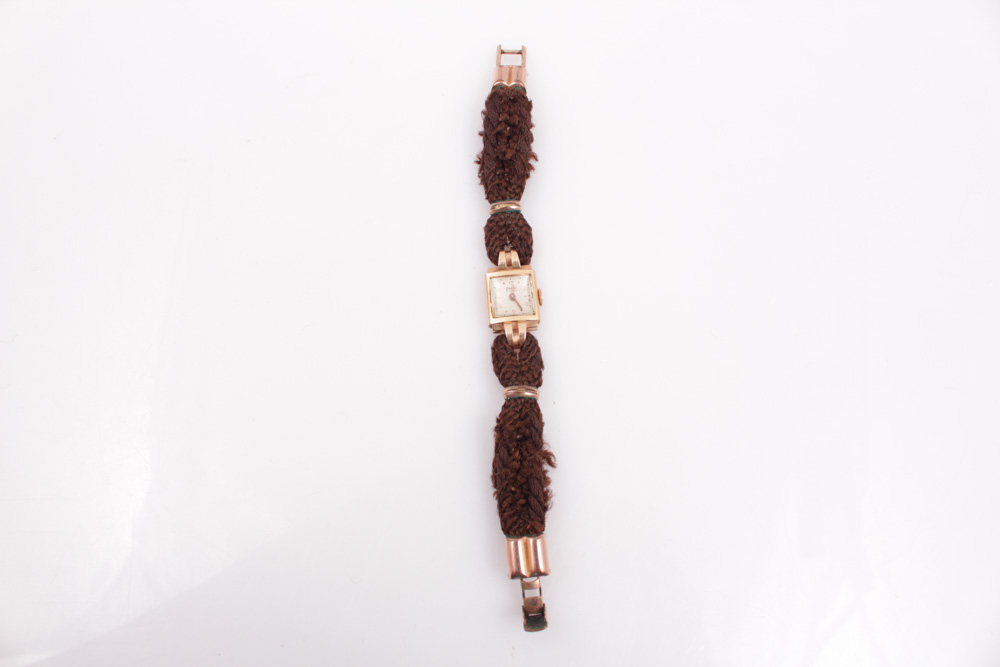 Vintage 18K Rose Gold Watch on Hair Over Cord Band