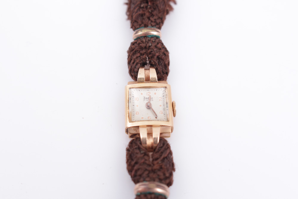 Vintage 18K Rose Gold Watch on Hair Over Cord Band