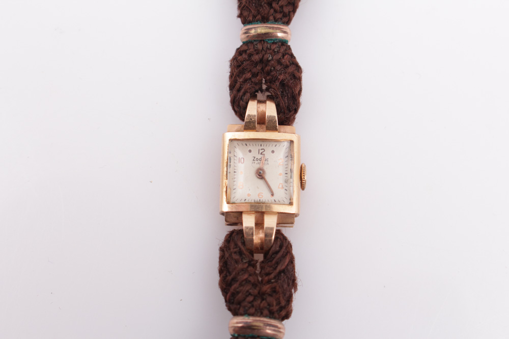 Vintage 18K Rose Gold Watch on Hair Over Cord Band