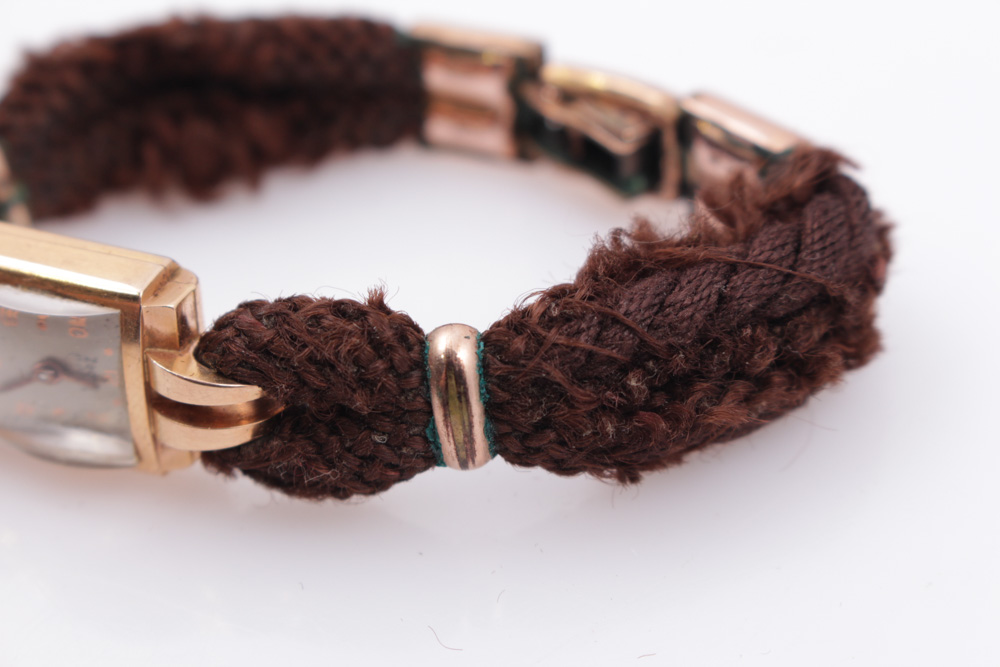 Vintage 18K Rose Gold Watch on Hair Over Cord Band