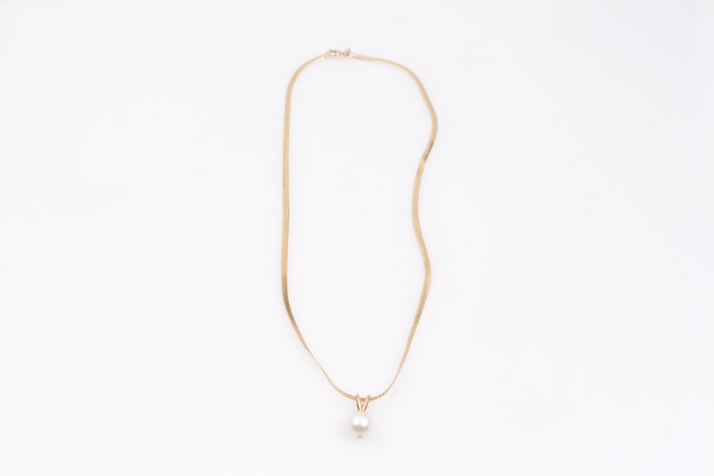 14K Yellow Gold Necklace With Cultured Pearl Slide Pendant