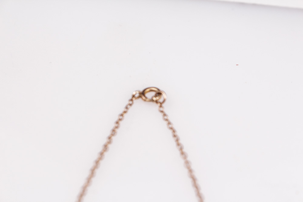 10K Rose Gold Necklace With Synthetic Spinel and Seed Pearl Pendant