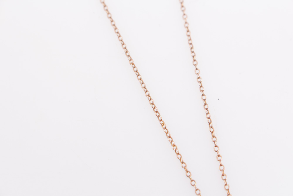 10K Rose Gold Necklace With Synthetic Spinel and Seed Pearl Pendant