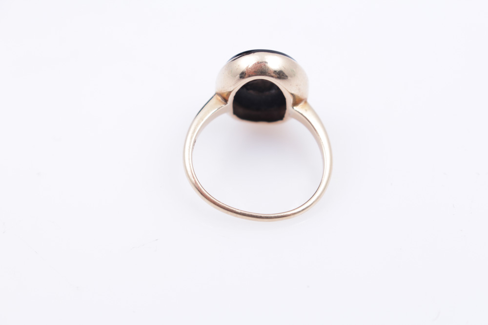 Edwardian 14K Yellow Gold Onyx and Diamond  Ring