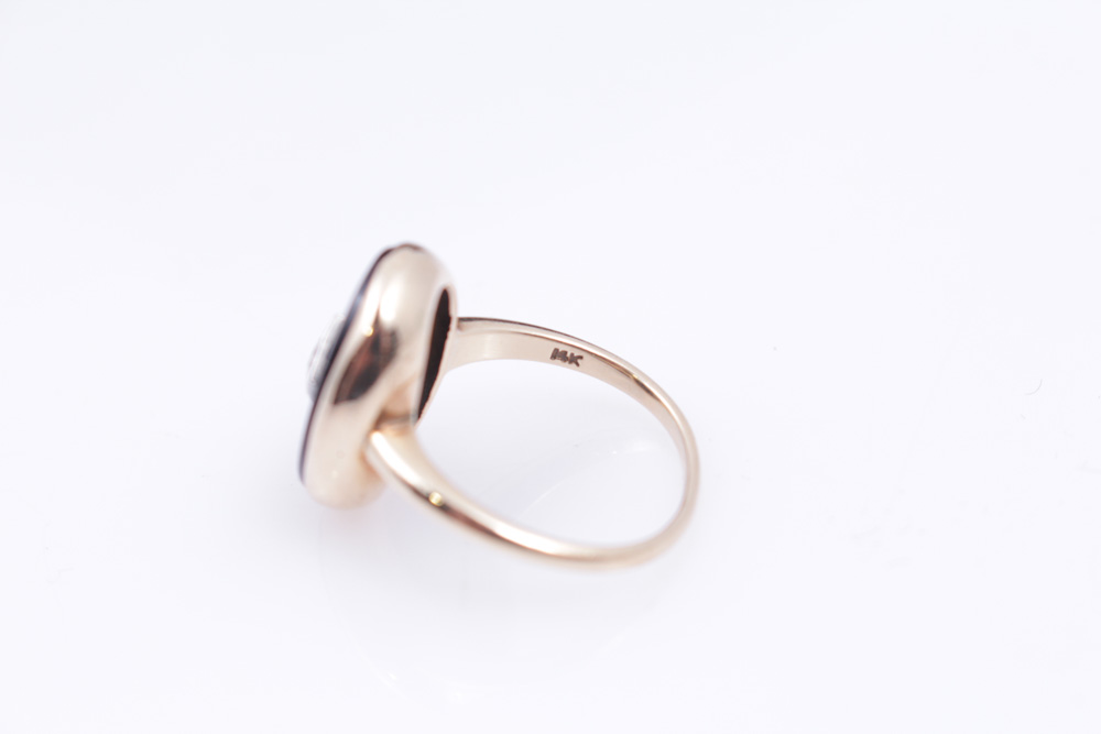 Edwardian 14K Yellow Gold Onyx and Diamond  Ring