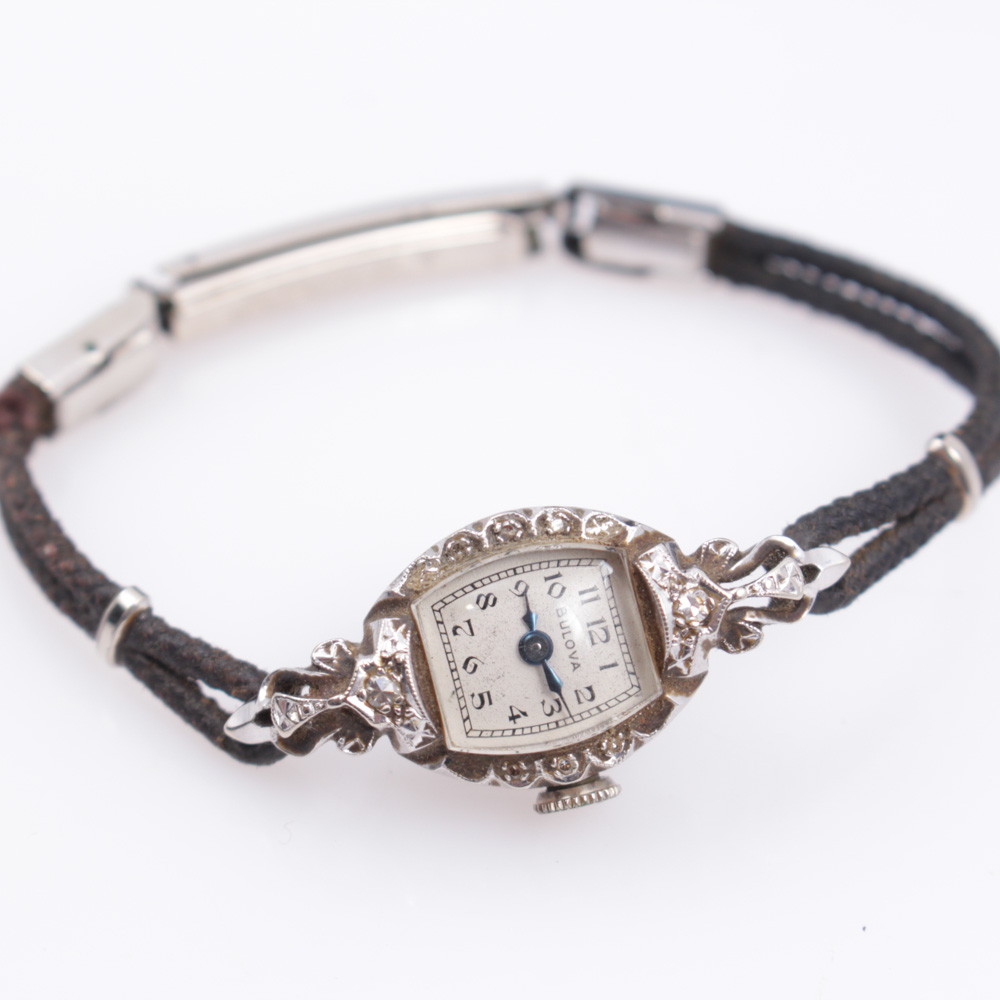 Bulova 14K White Gold and Diamond Watch