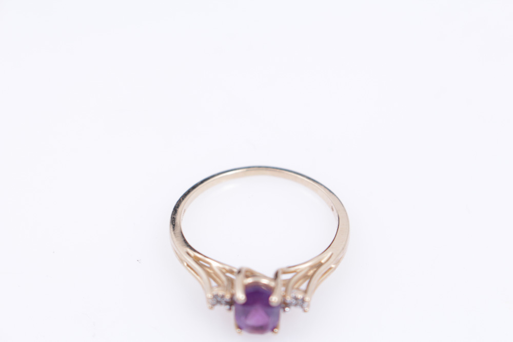 Diamond and Amethyst 10K Yellow Gold Ring
