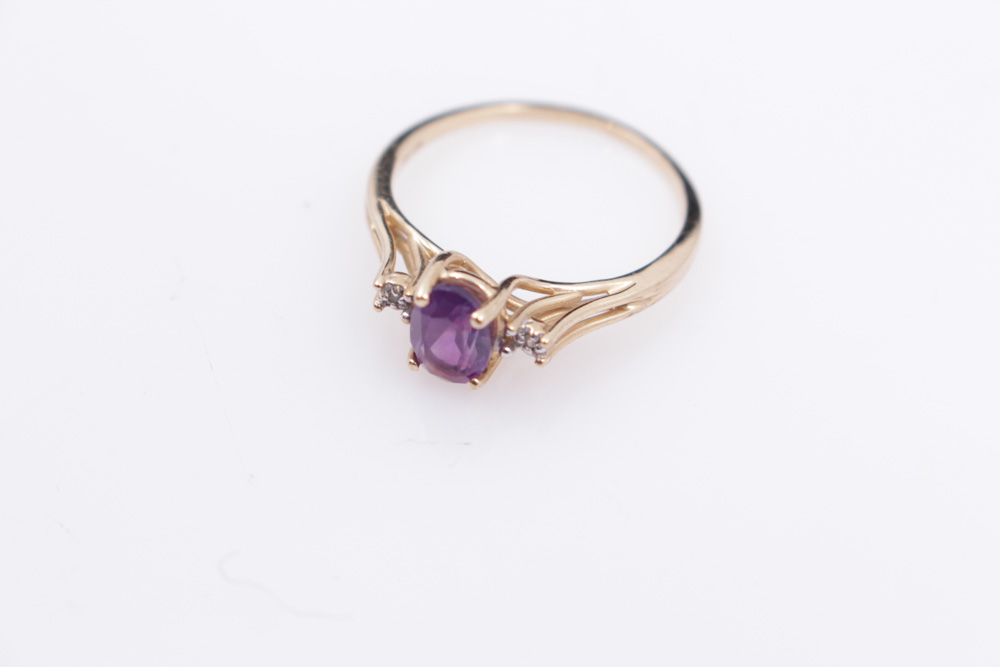 Diamond and Amethyst 10K Yellow Gold Ring