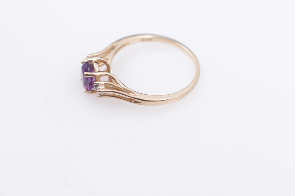 Diamond and Amethyst 10K Yellow Gold Ring
