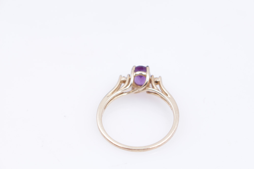 Diamond and Amethyst 10K Yellow Gold Ring