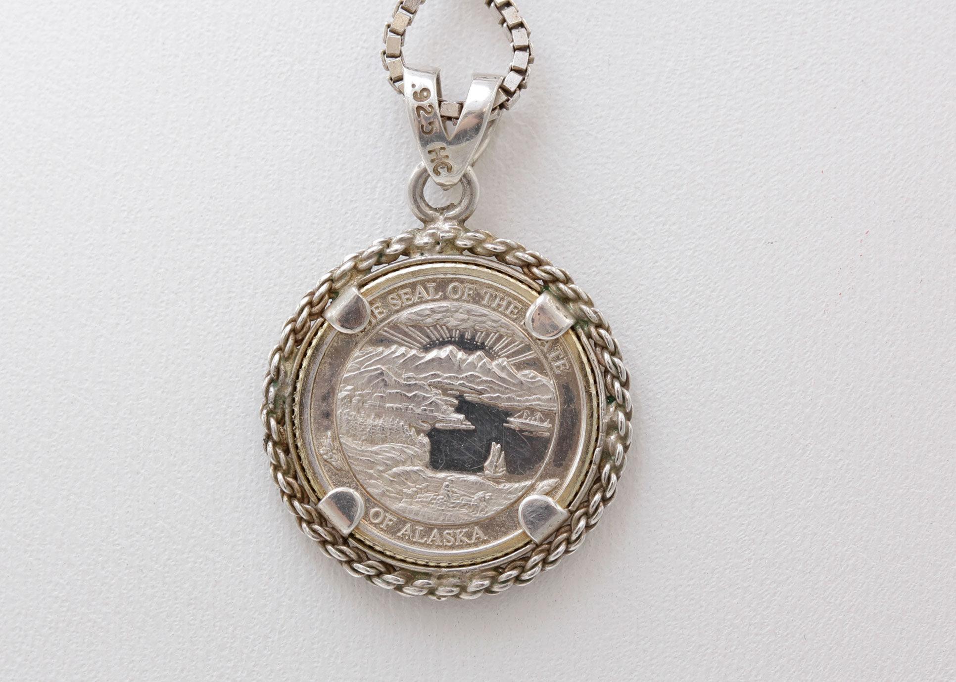 Sterling Silver Alaskan State Seal Pendant Necklace