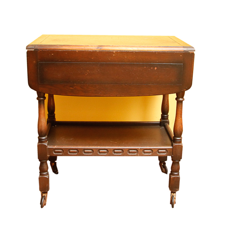 Vintage Oak Drop Leaf Tea Cart