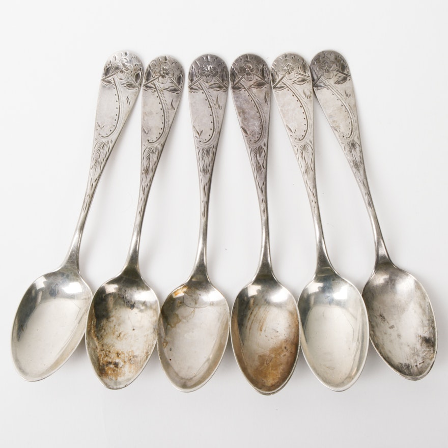 Set of Vintage Floral Etched Sterling Silver Teaspoons