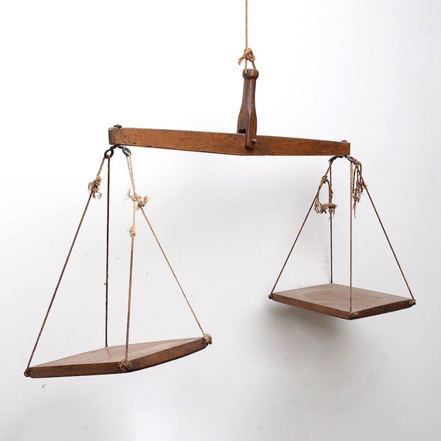 Antique Wooden Hanging Balance Scale