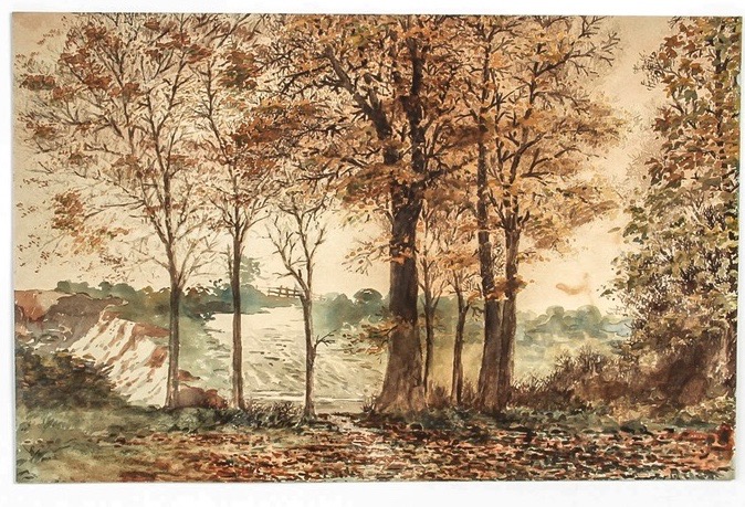 W. Freelto Watercolor Painting on Paperboard "Autumn, Near Strawberry Hill"