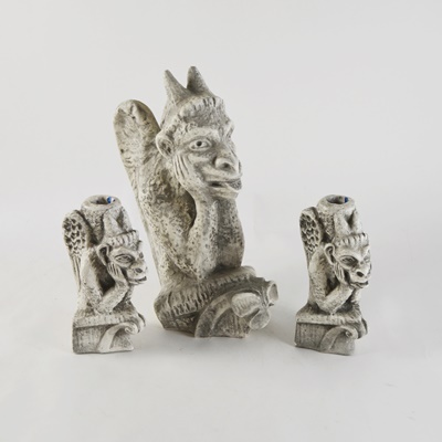 Gargoyle Statue and Gargoyle Candle Sticks