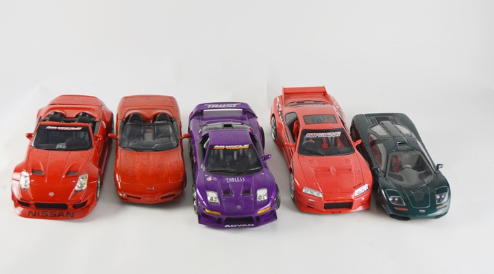 Five Die-Cast Model Cars