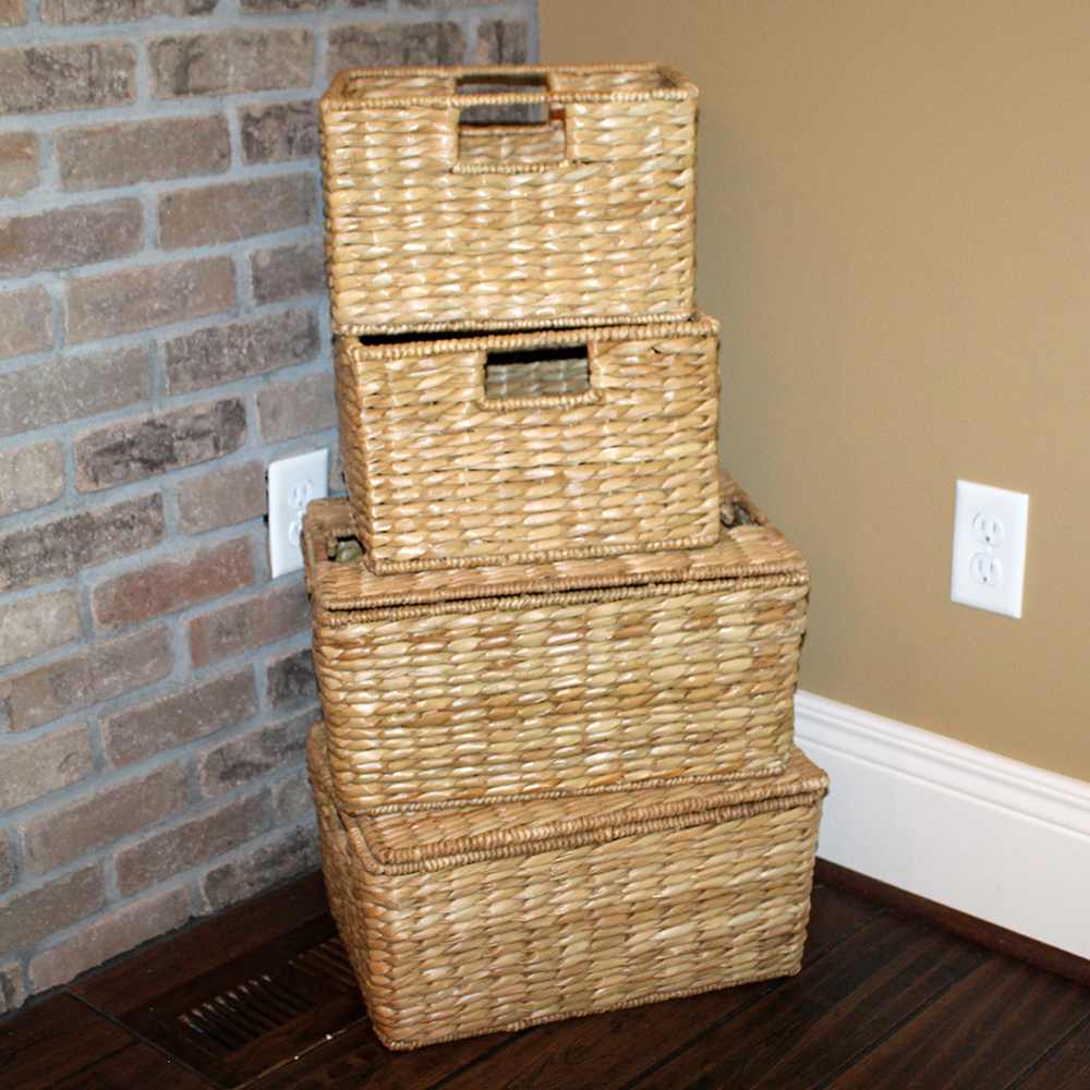 Set of Four Woven Stacking Storage Baskets