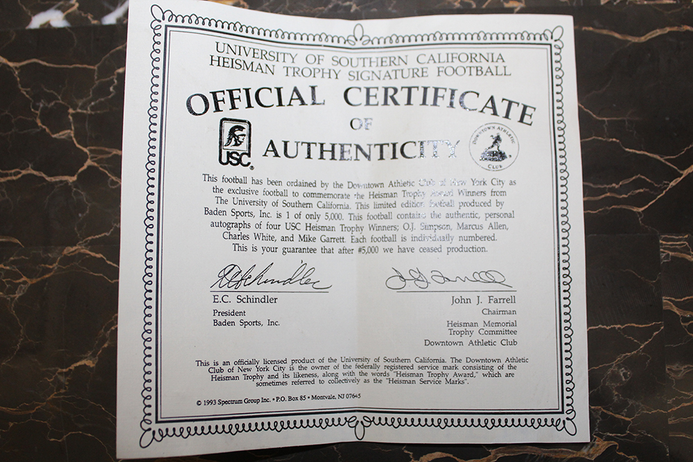 Limited Edition University of Southern California Heisman Trophy Winners Signature Football