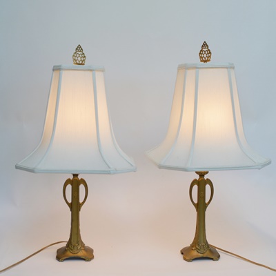 Pair of Art Deco Gold Tone Metal Table Lamps