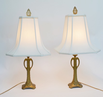 Pair of Art Deco Gold Tone Metal Table Lamps