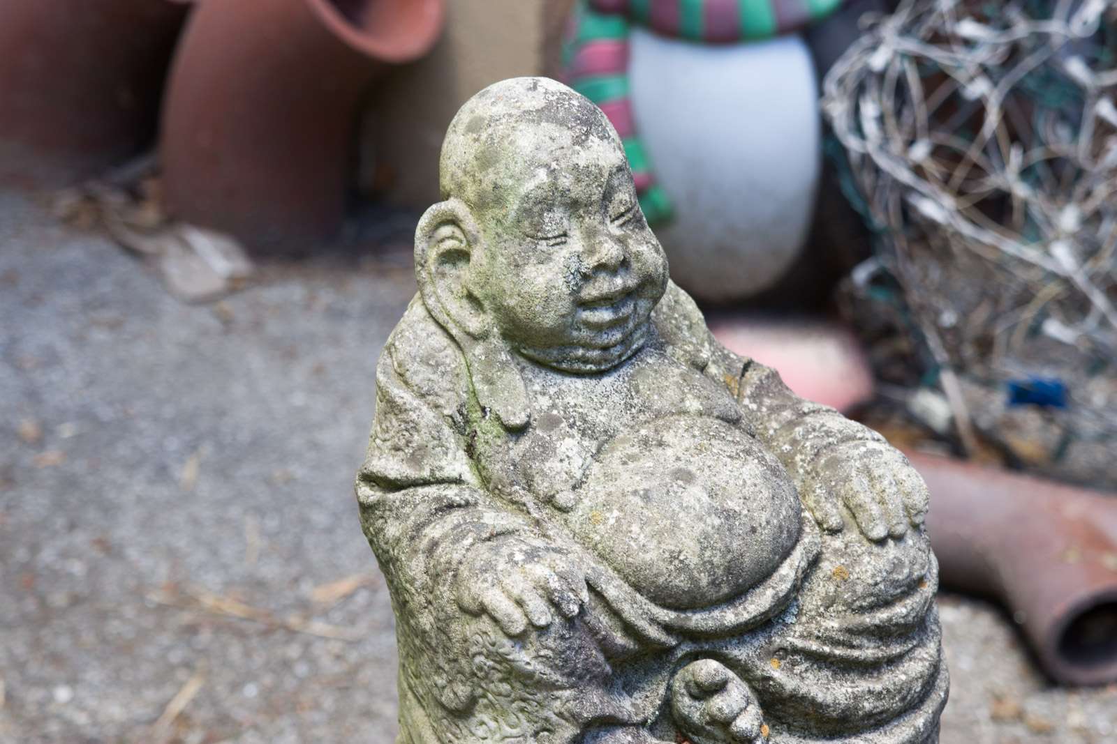 Concrete Hotei Laughing Buddha Yard Statue with Stand