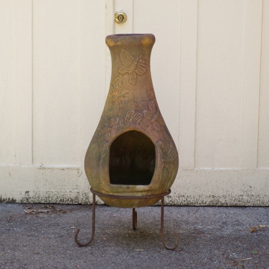 Clay Chiminea with Metal Base