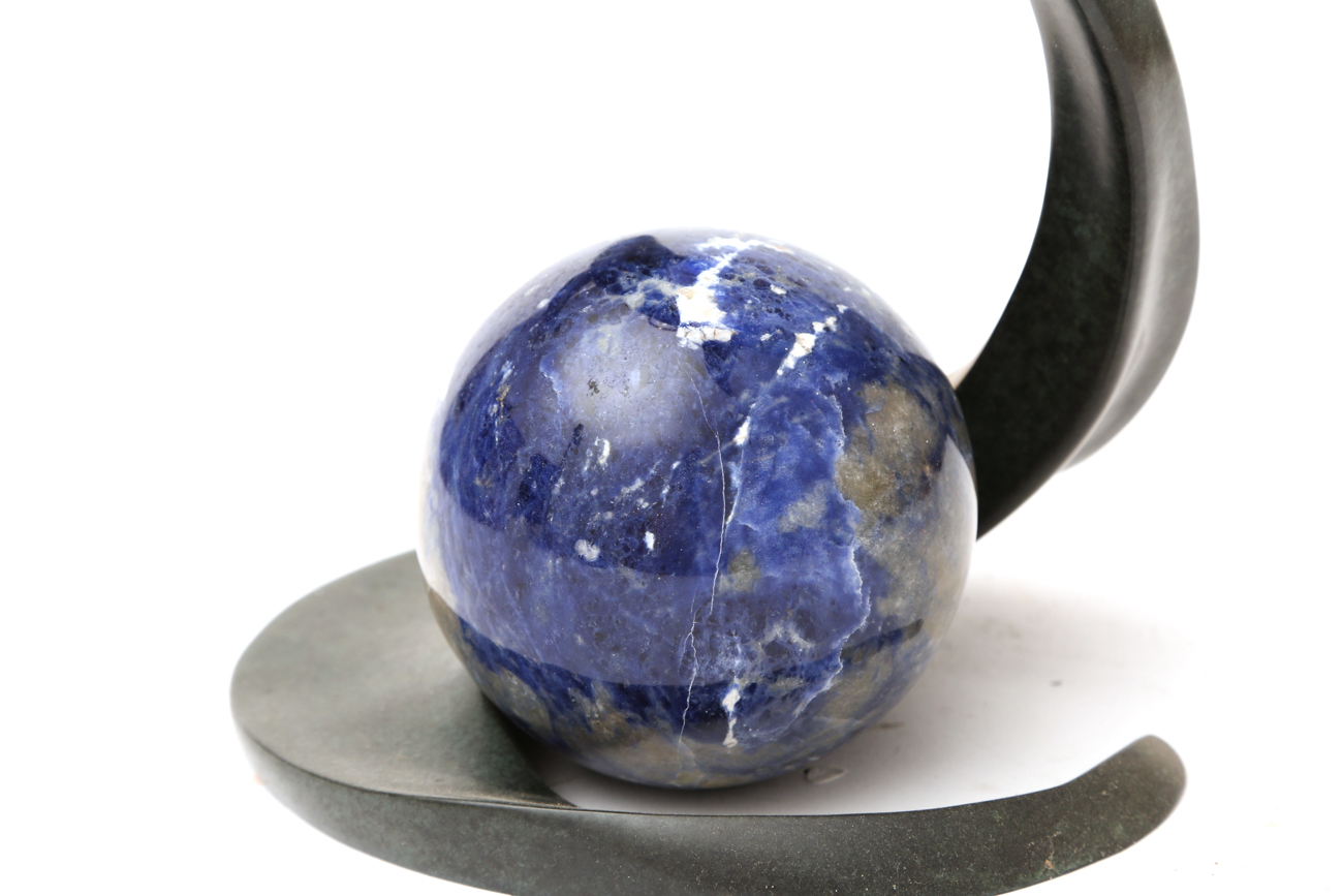 Metal Whale With Globe Like Stone Sphere