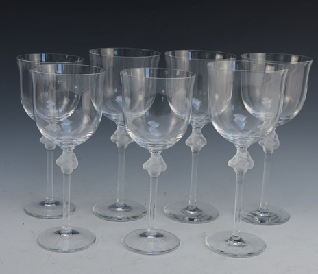 Seven Lalique Crystal Wine Glasses