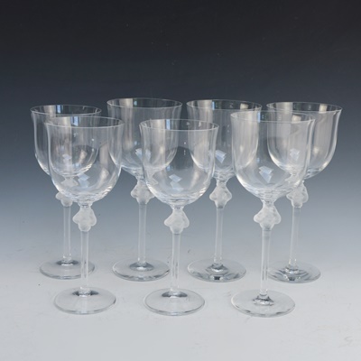 Seven Lalique Crystal Wine Glasses