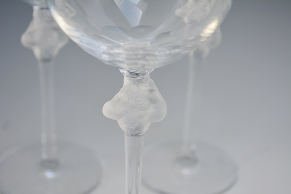 Seven Lalique Crystal Wine Glasses