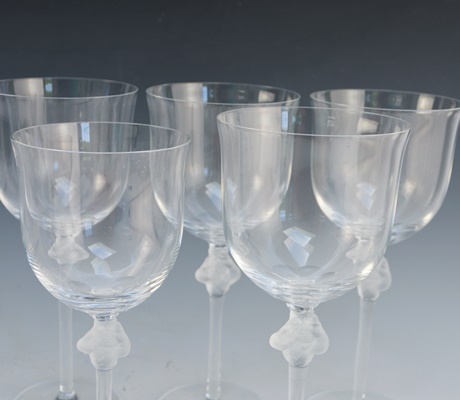 Seven Lalique Crystal Wine Glasses