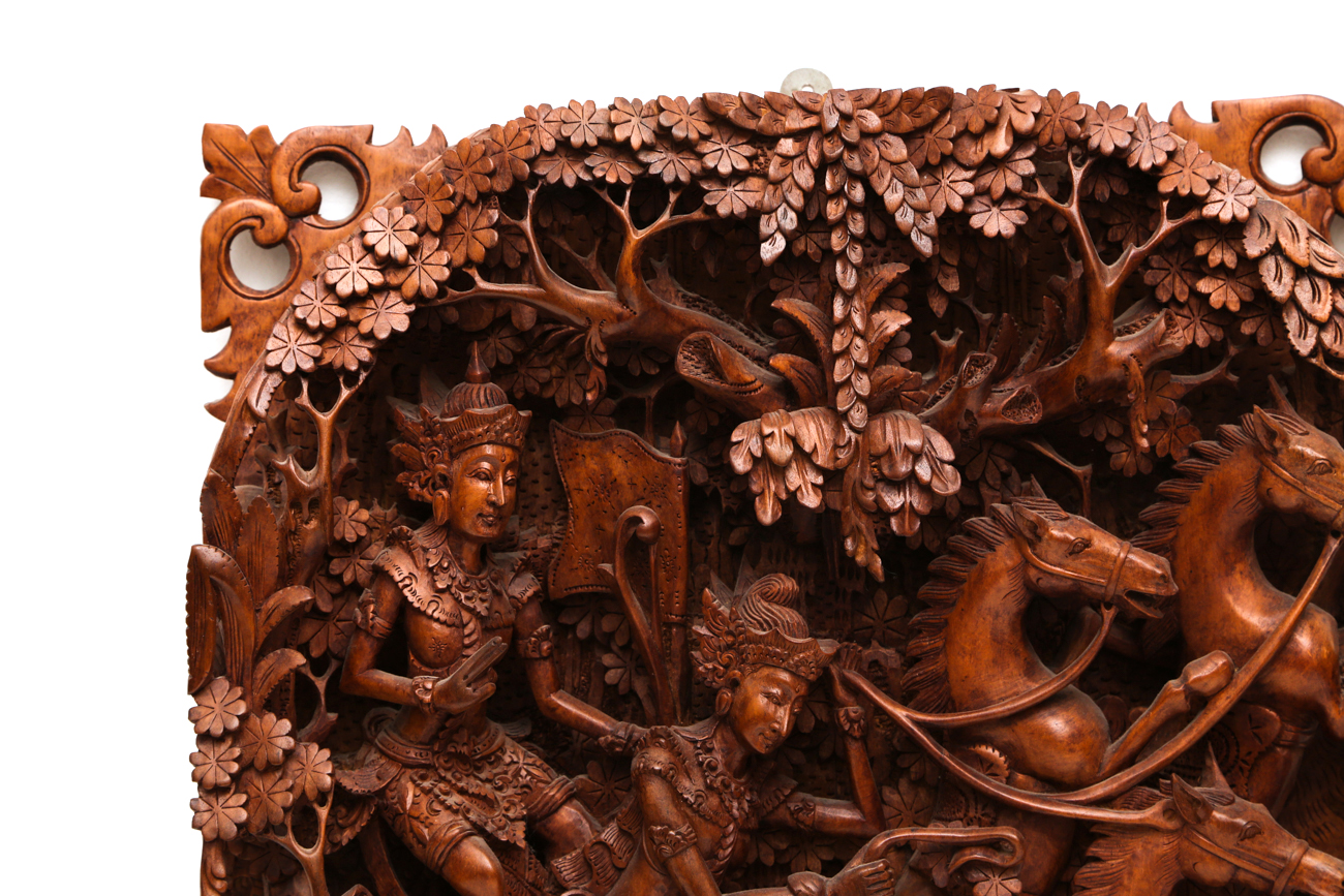 Southeast Asian Intricately Hand Carved Wooden Wall Relief