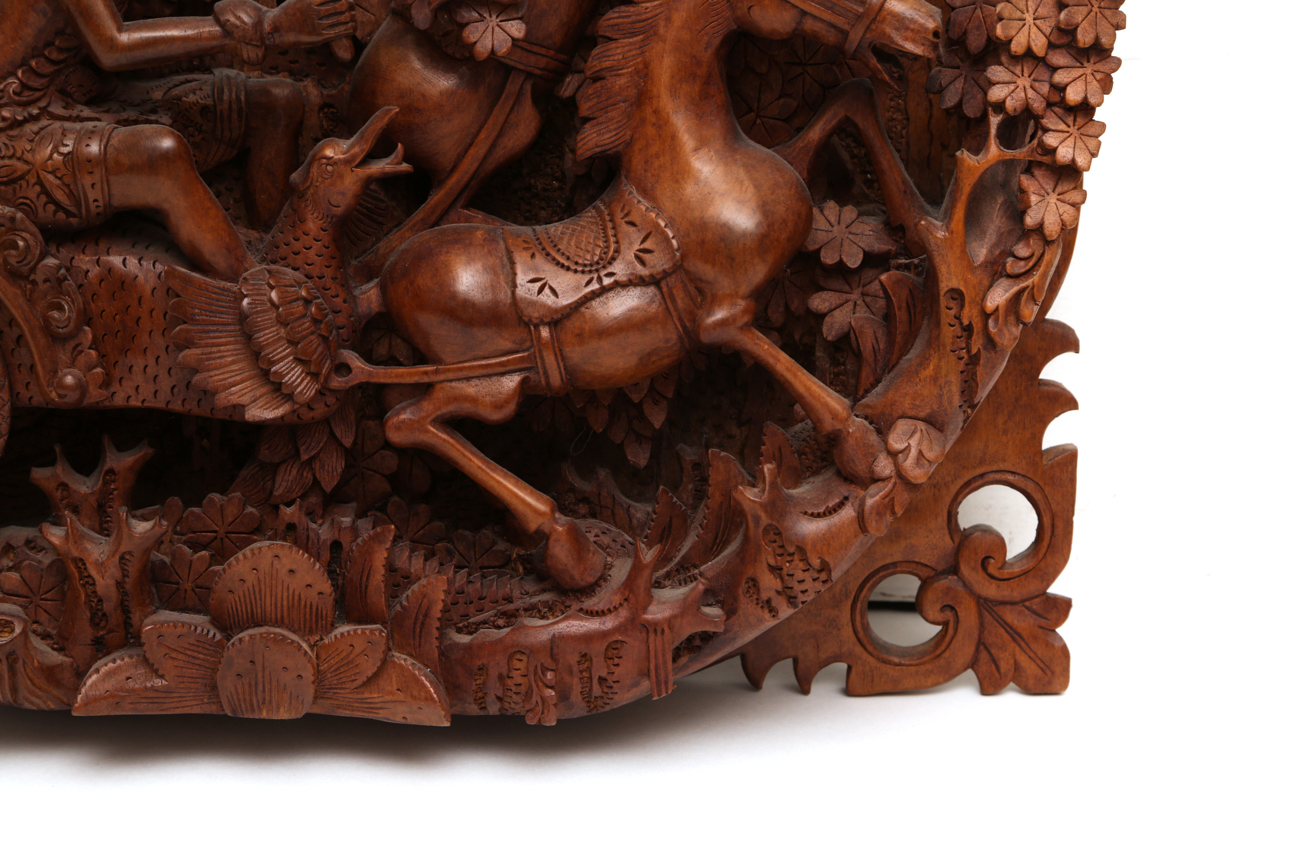 Southeast Asian Intricately Hand Carved Wooden Wall Relief