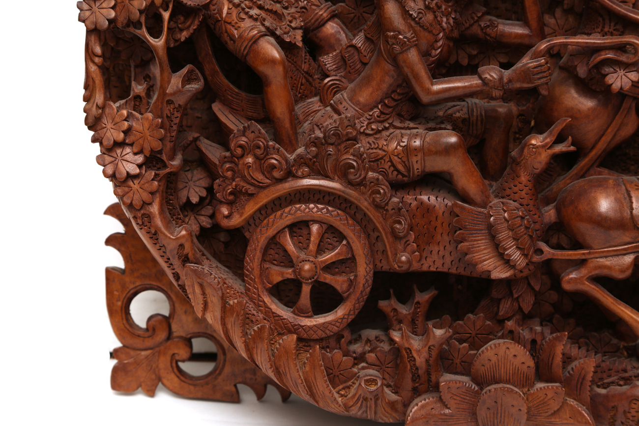 Southeast Asian Intricately Hand Carved Wooden Wall Relief