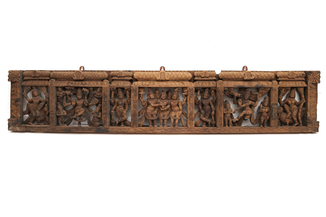 Large Hand Carved South Asian Wooden Wall Art