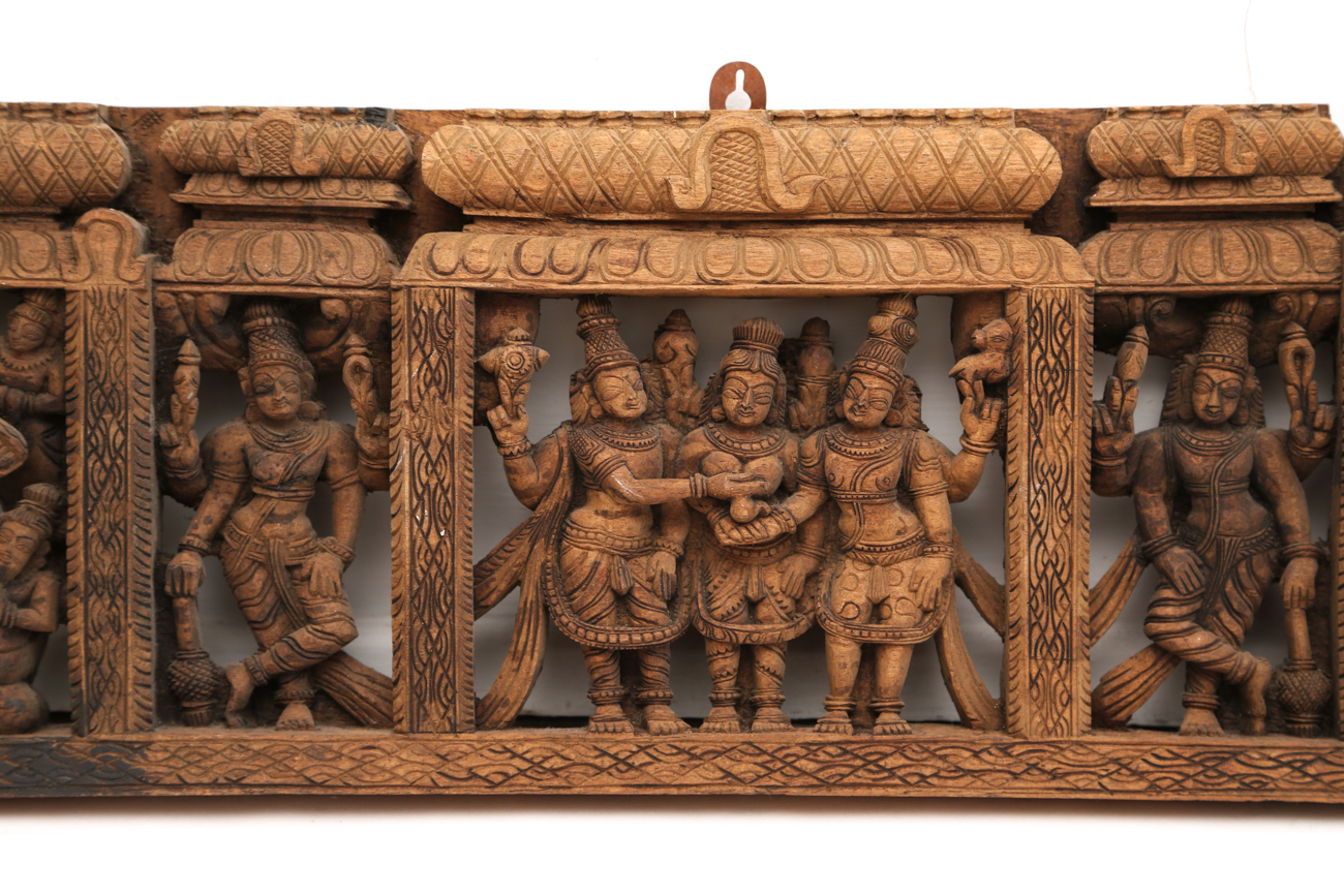 Large Hand Carved South Asian Wooden Wall Art