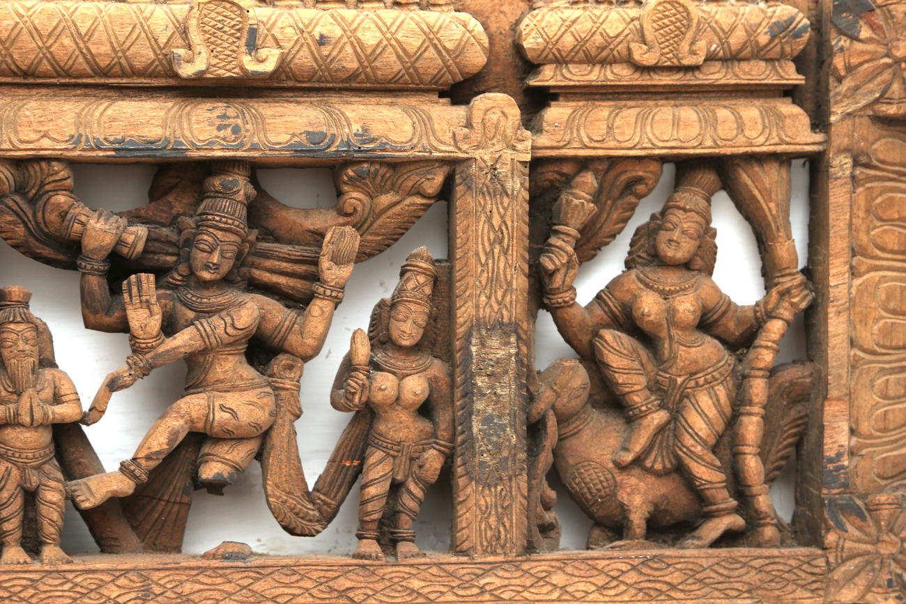 Large Hand Carved South Asian Wooden Wall Art