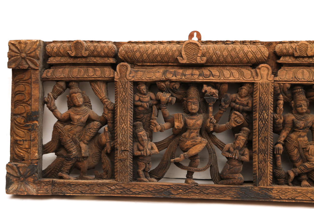 Large Hand Carved South Asian Wooden Wall Art