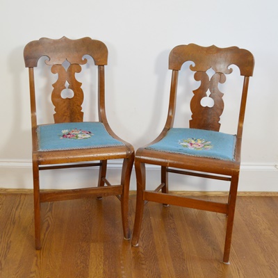 Pair of Vintage Mahogany Needlepoint Side Chairs