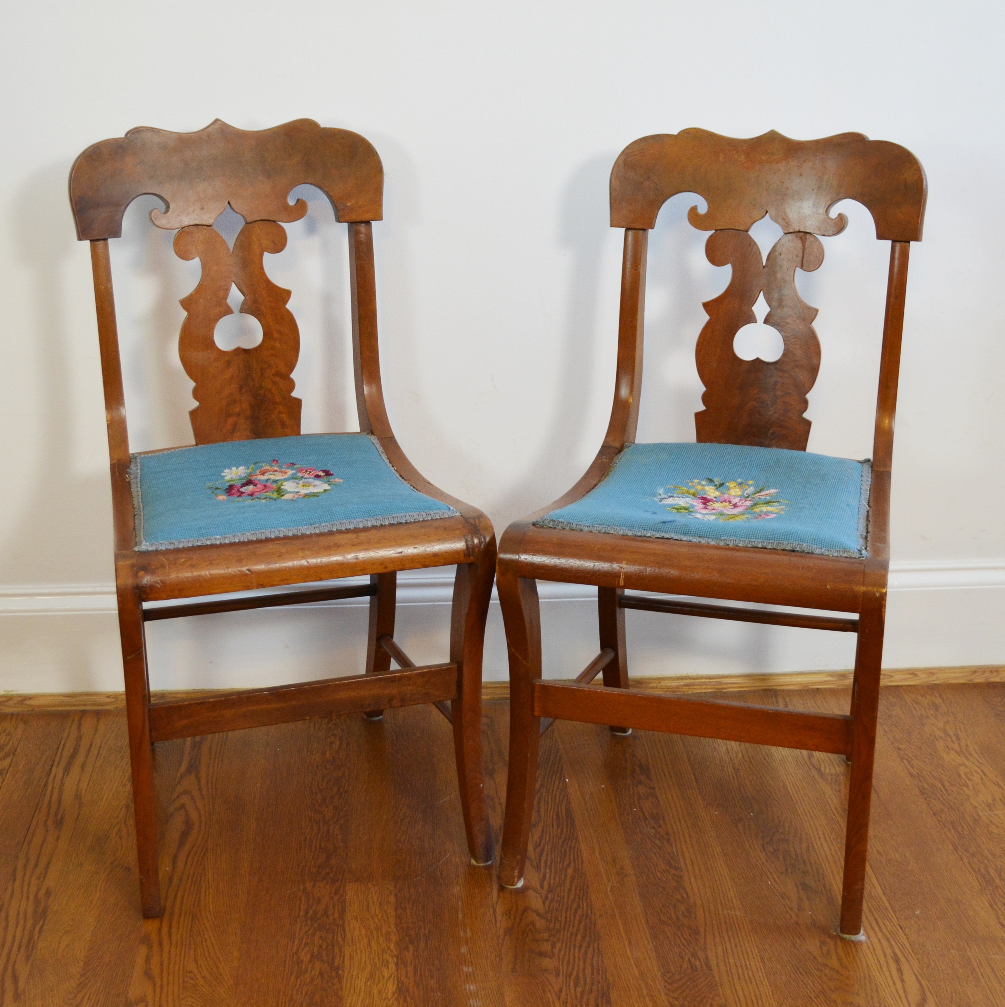 Pair of Vintage Mahogany Needlepoint Side Chairs