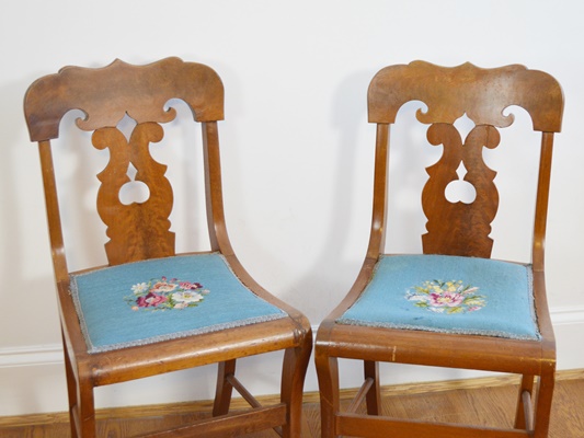 Pair of Vintage Mahogany Needlepoint Side Chairs