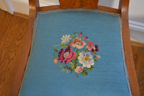 Pair of Vintage Mahogany Needlepoint Side Chairs