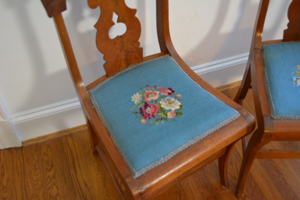 Pair of Vintage Mahogany Needlepoint Side Chairs