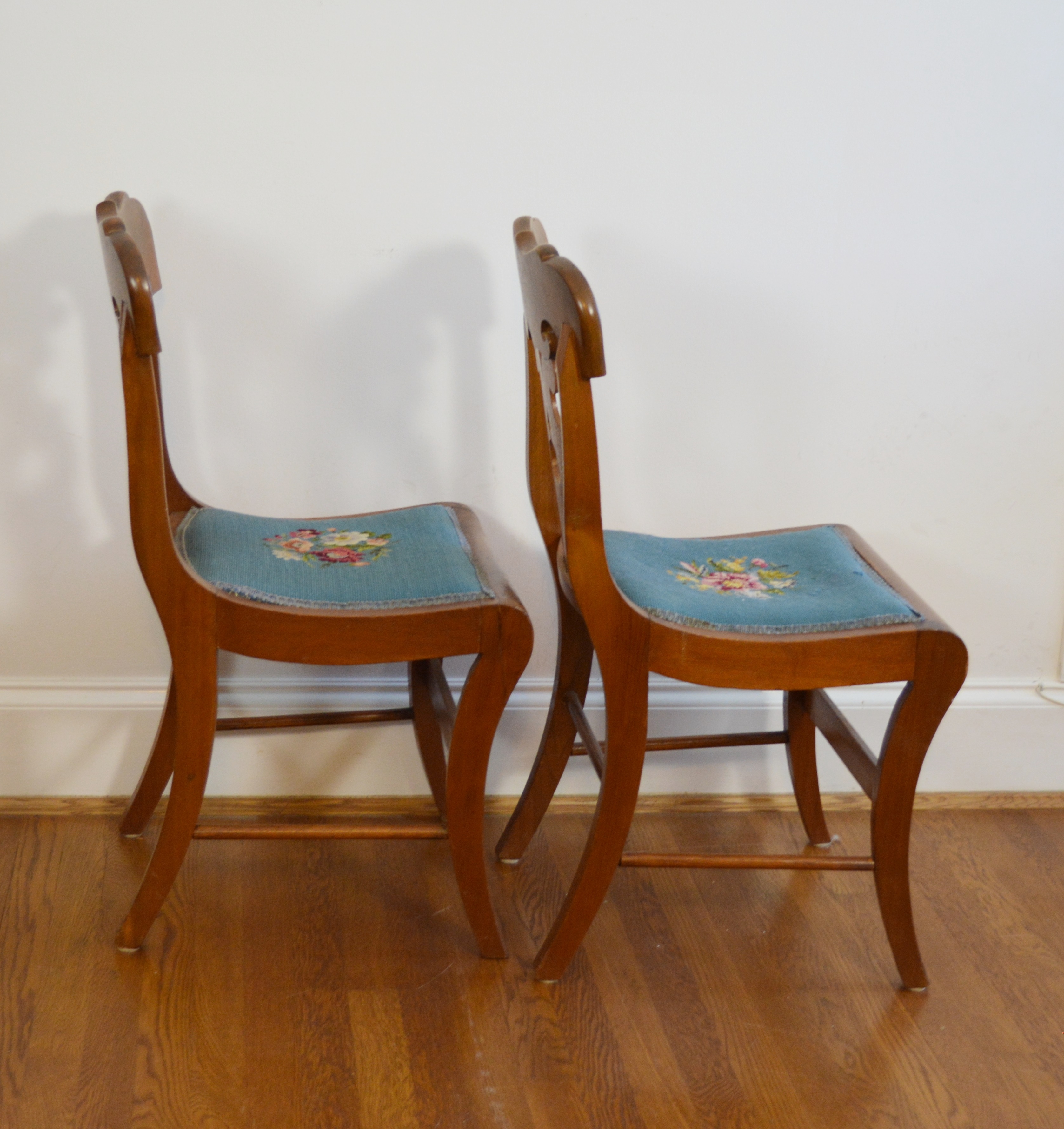 Pair of Vintage Mahogany Needlepoint Side Chairs