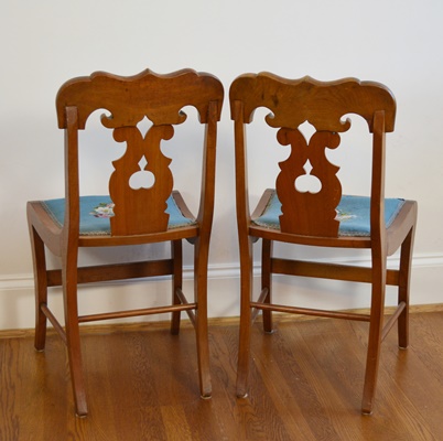 Pair of Vintage Mahogany Needlepoint Side Chairs