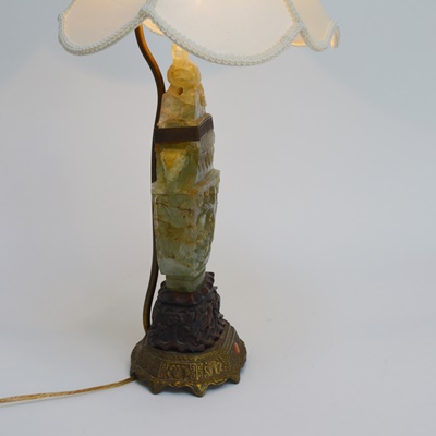 Asian Influenced Carved Quartz Table Lamp