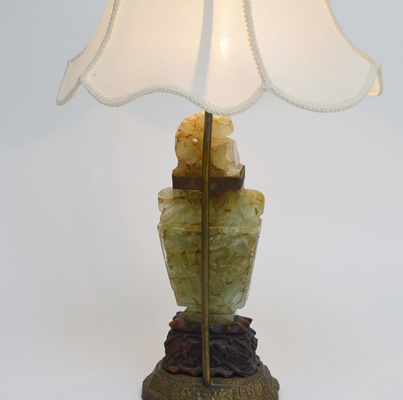 Asian Influenced Carved Quartz Table Lamp