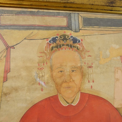 Large Chinese Ancestral Portrait Depicting Four Seated Elders