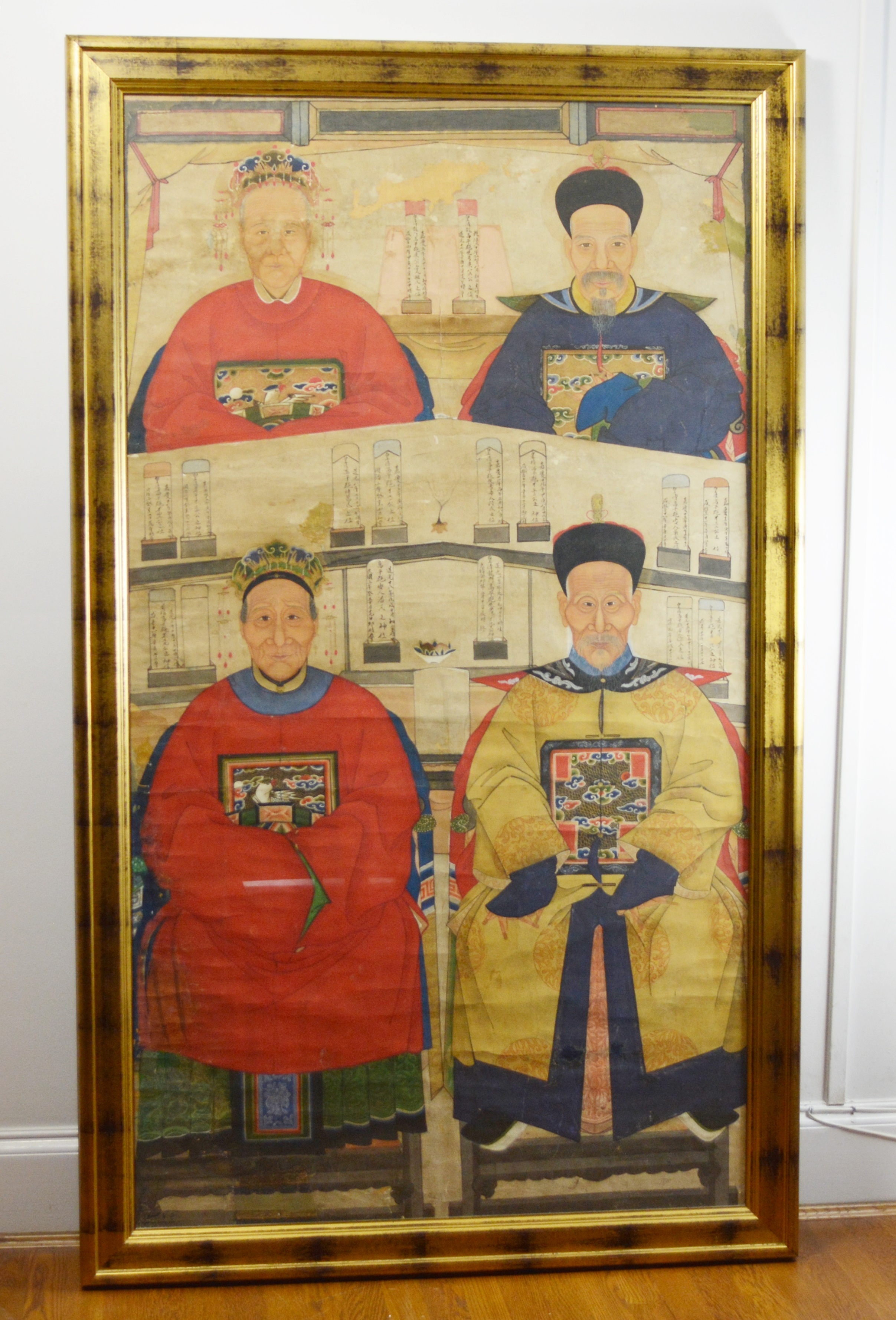 Large Chinese Ancestral Portrait Depicting Four Seated Elders